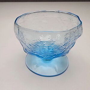 Vintage Seneca Driftwood Peacock Blue Crinkle Glass Footed Dessert Cup